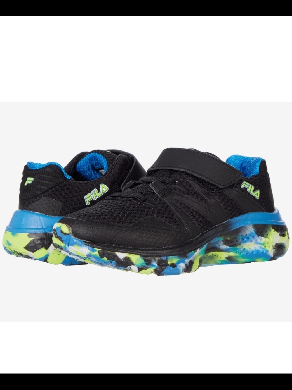 Fila Kids Black Sneakers with Blue and Neon Green Accents